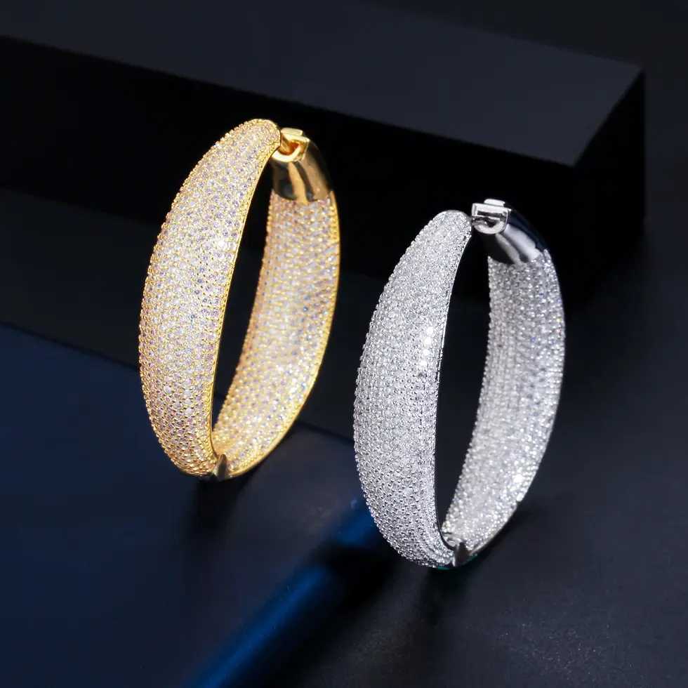 Thumbnail: 14K GF/ Cubic Zirconia Big Statement Hoop Earrings