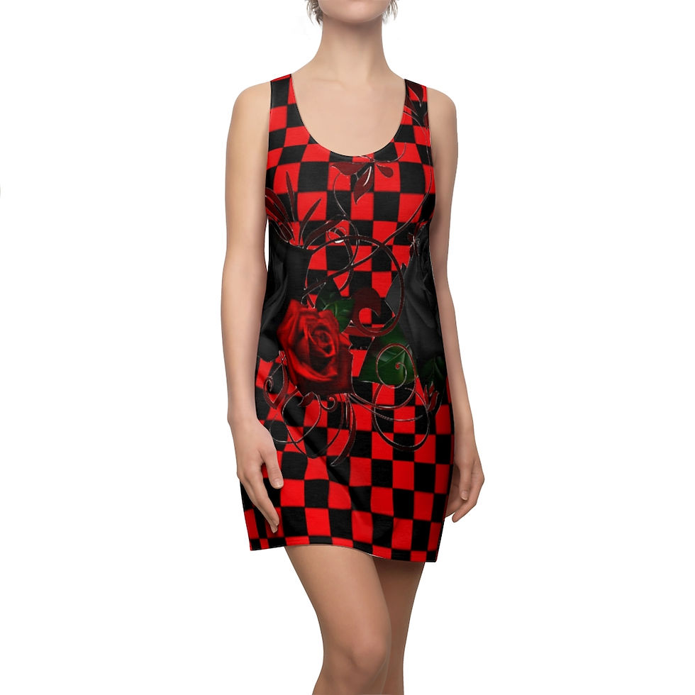 Women's Cut & Sew Racerback Dress VVE (Red Checker /Black Rose)