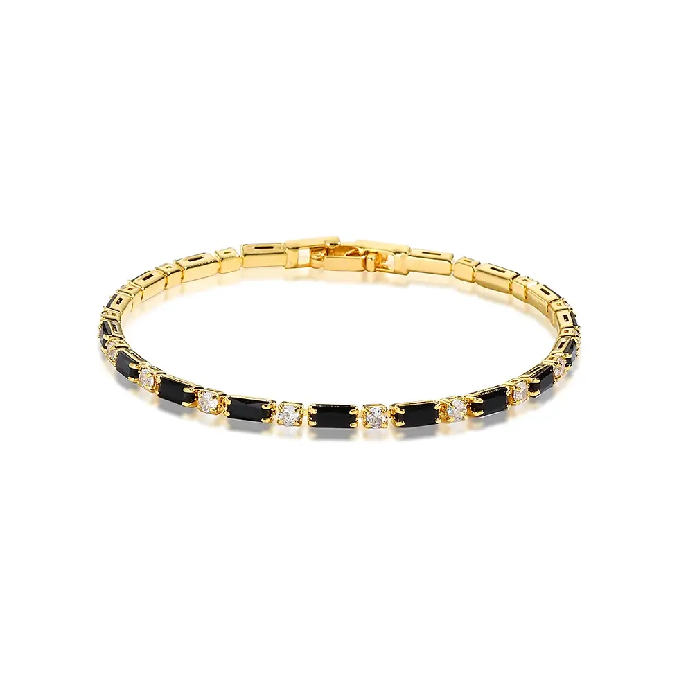 Thumbnail: 14K GF/CZ Black Crystal Tennis Bracelets/Unisex (Woman's earrings)