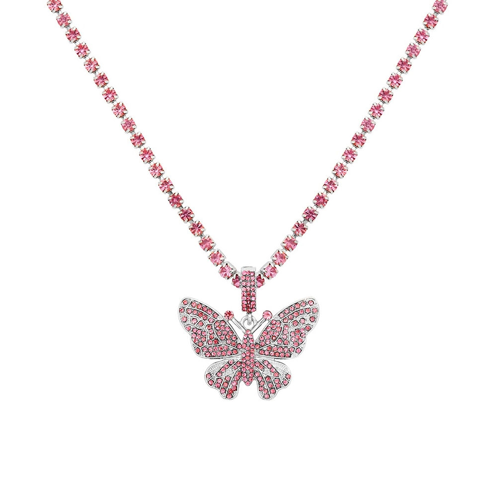 Thumbnail: 14KGF Large Butterfly Pendant/ CZ Tennis Chain Choker Necklace