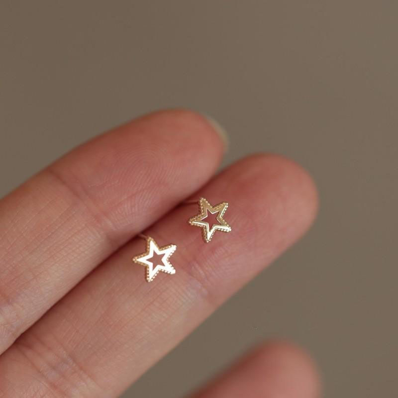 Thumbnail: 925 Sterling Silver Japanese Micro Inlaid Crystal  Star 14k GF Earrings