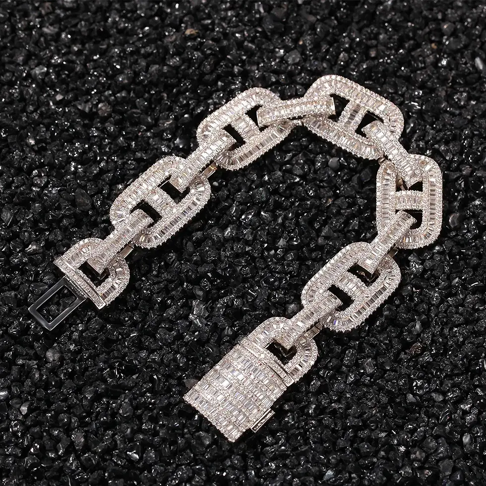 Thumbnail: Miami Necklaces 15mm Cuban Link CZ Baguette Prong Setting Icey Chain for Men