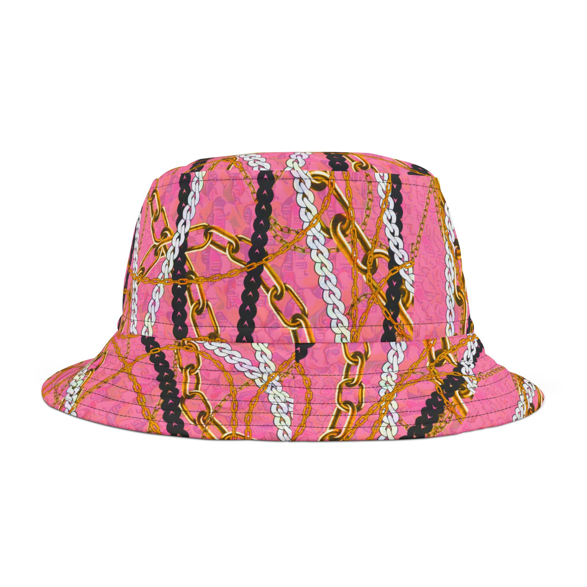 VVE Apparel Co Pink Don Pink Chain Print Bucket Hat for Summer Adventures