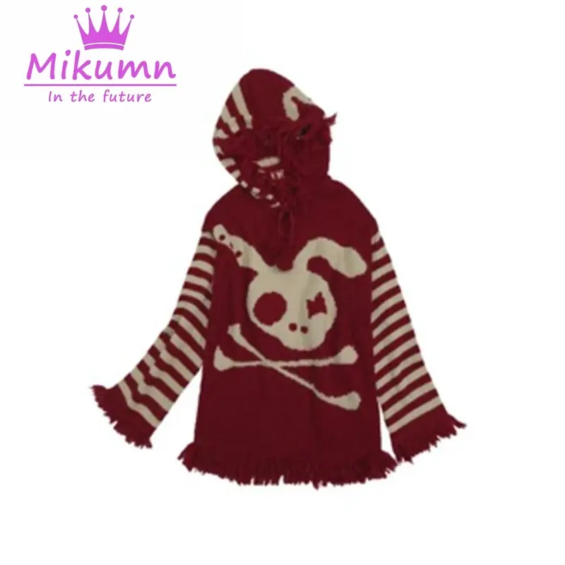 Thumbnail: Mikumn Gothic Sweater Y2k Punk Skull Rabbit Print Hoodie
