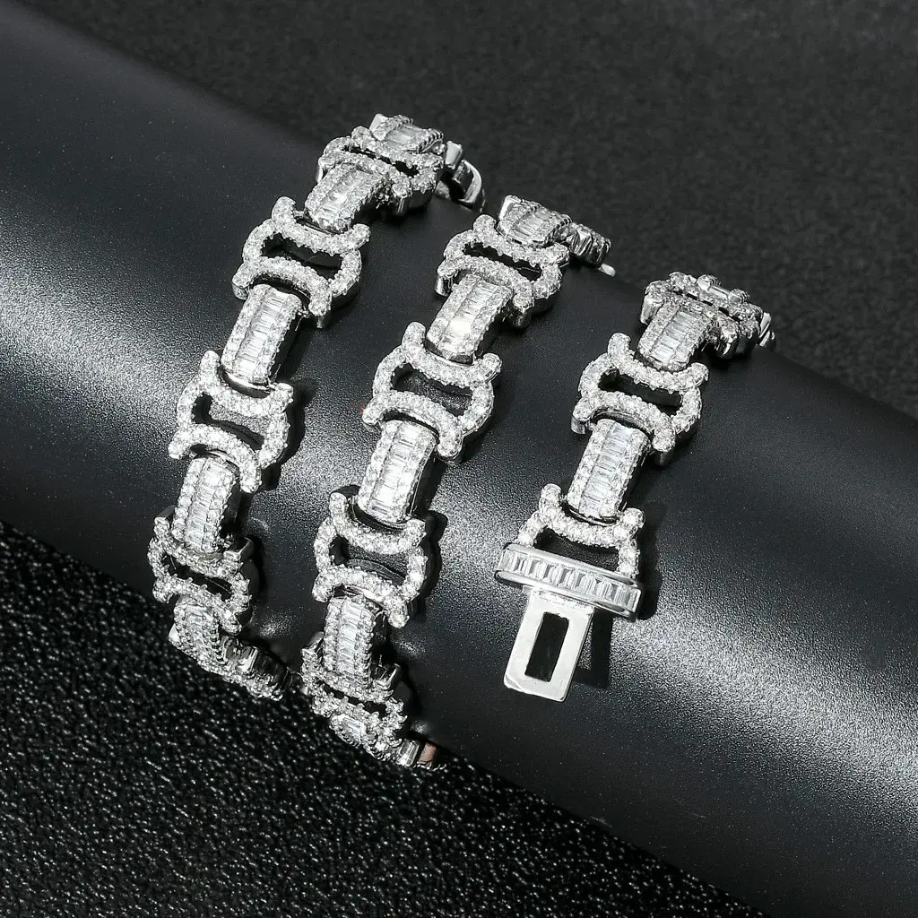 14k GF White/ Yellow/Rose 15mm Heavy Byzantine Link Baguette CZ Choker Necklace