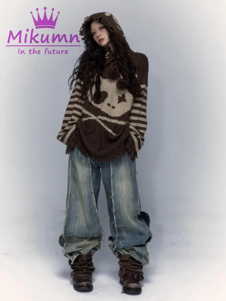 Thumbnail: Mikumn Gothic Sweater Y2k Punk Skull Rabbit Print Hoodie