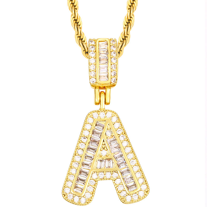 Thumbnail: 14K GF/925 Baguette VVS Lab Diamond Cutom Logo/Letter Name Pendant