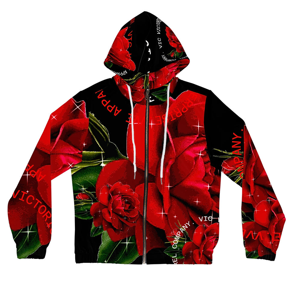 Women's Full-Zip Hoodie with Big Rose Design