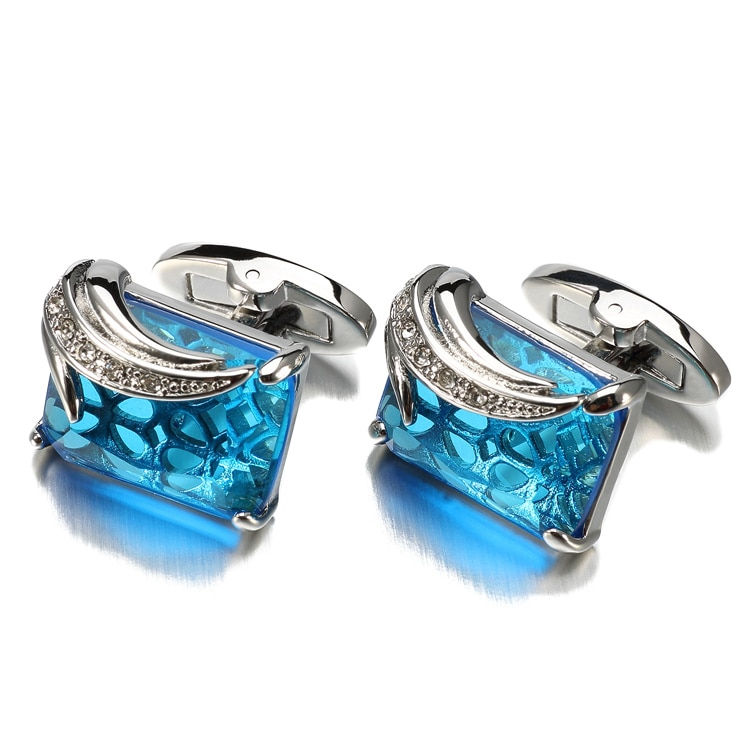 Thumbnail: Low-Key Luxury Blue Glass Cufflinks for Mens Lepton Brand High Quality