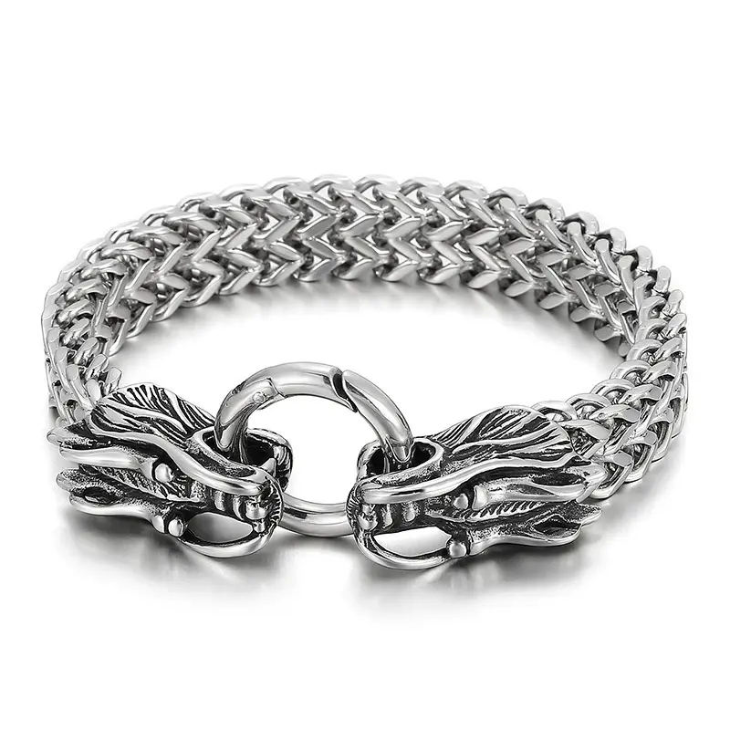 Thumbnail: Nordic Double Wolf Head /Thor's Hammer/Skulls Stainless Steel Jewelry