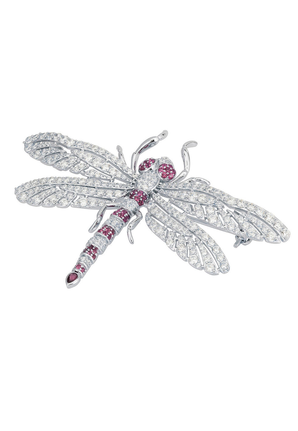 Thumbnail: 14K WGF Dragonfly Broach 925 Sterling Silver Ruby Cz