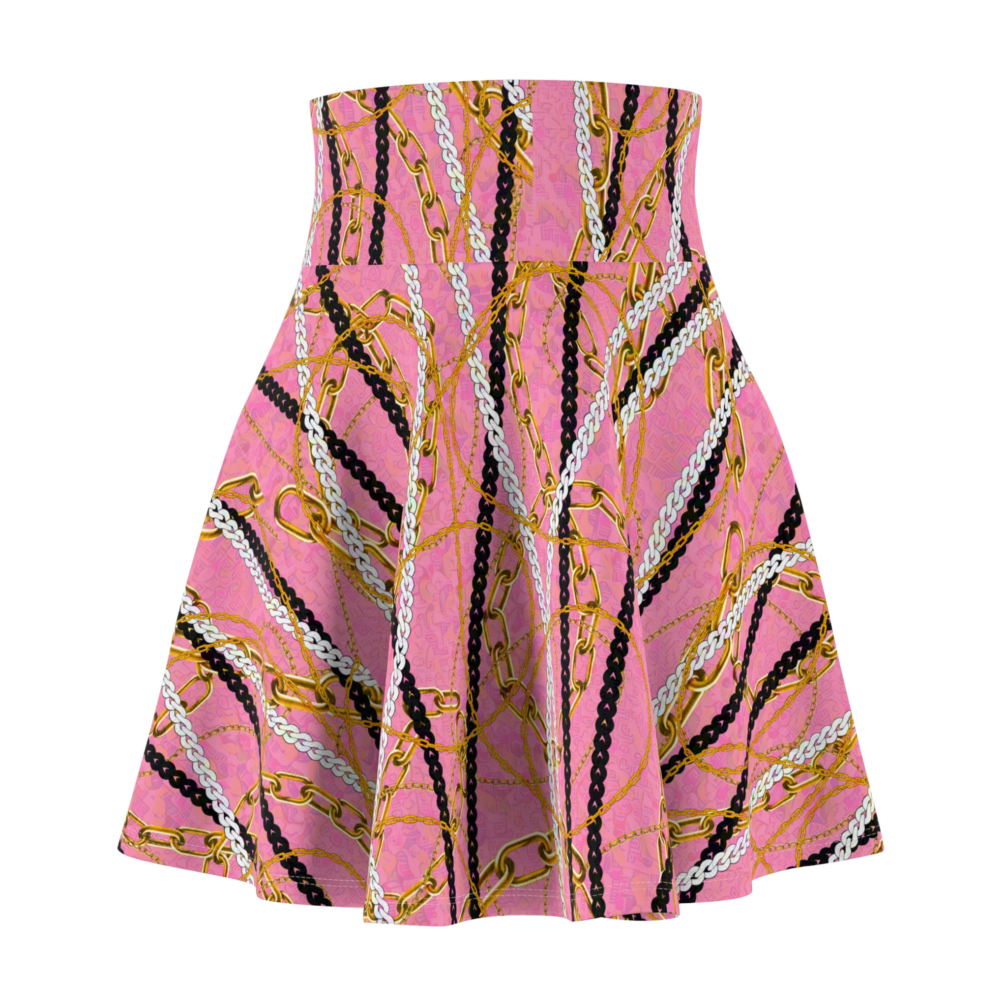 VVE Apparel Co Pink Don Women's Skater Skirt with Chic Chain Design