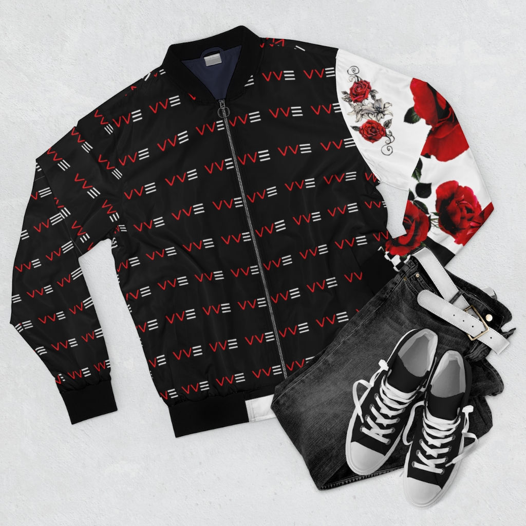 Men's AOP VVE Bomber Jacket (White Sleve Rose)