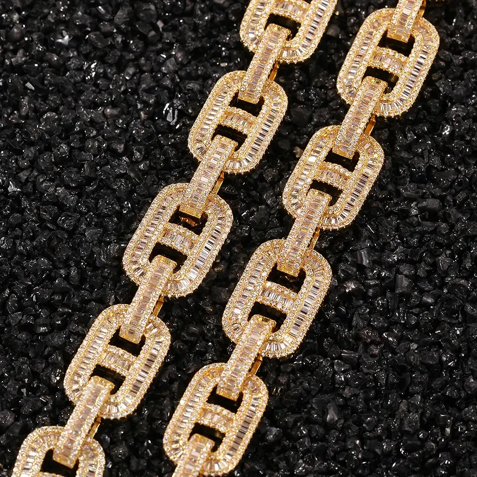 Thumbnail: Miami Necklaces 15mm Cuban Link CZ Baguette Prong Setting Icey Chain for Men