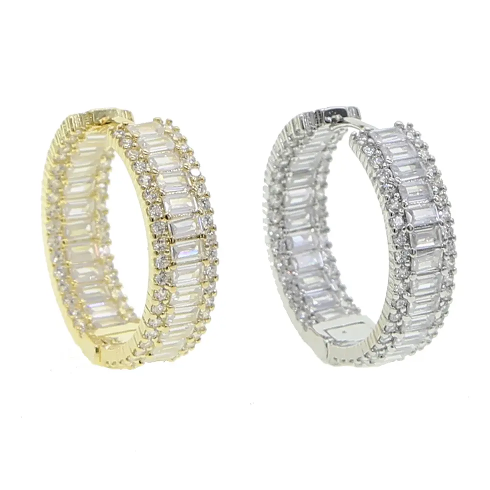 Thumbnail: Icey Briquette Thick Cubic Zirconia Hoop Earrings for Women