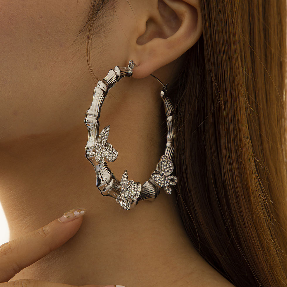 Thumbnail: 14k White or Yellow GF Butterfly Bamboo Large Earrings