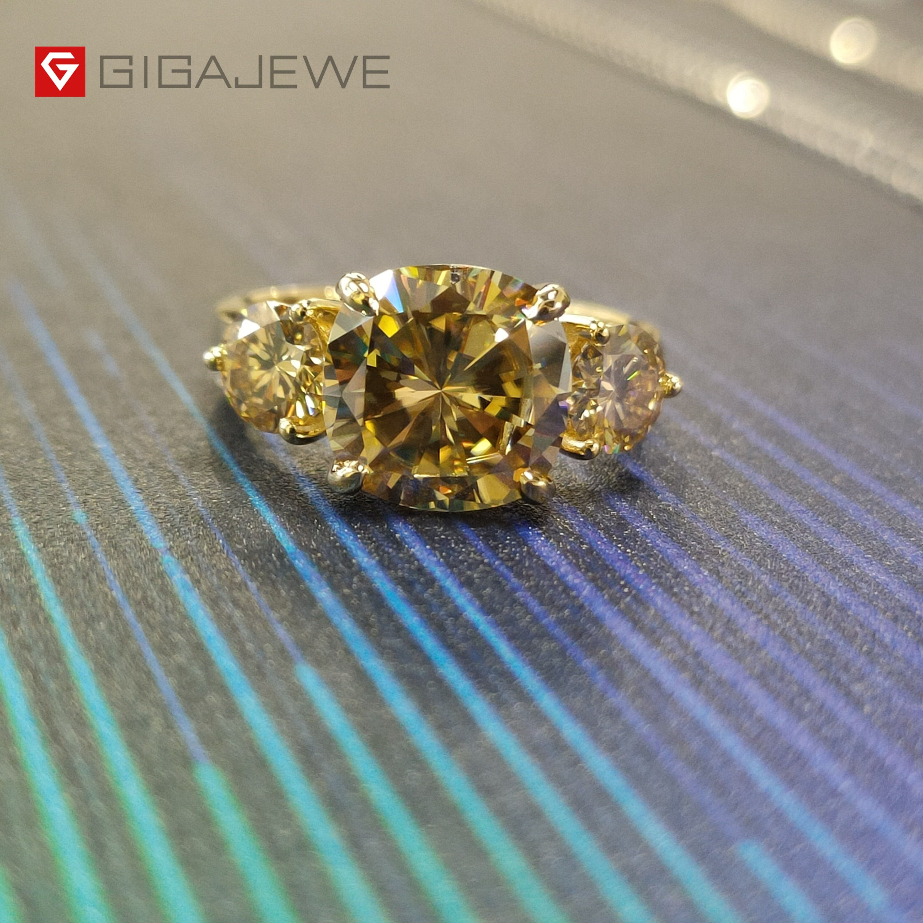 4.5ct Yellow Cushion Cut Mojssanite 9k/14k/18k Yellow Gold Ring