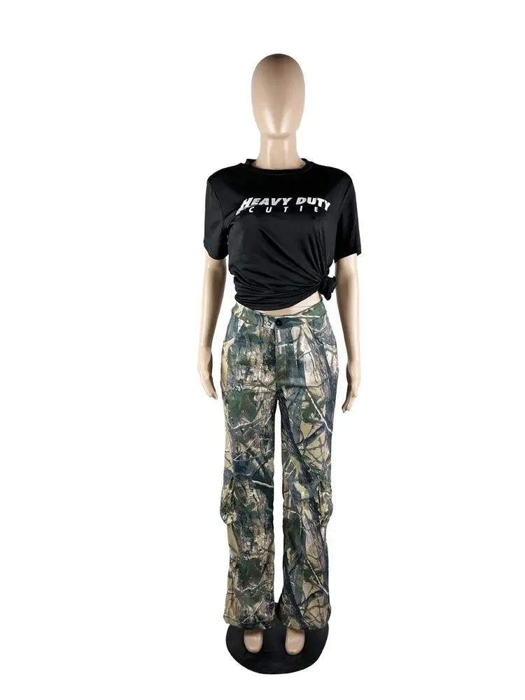 Thumbnail: Women High Waist Cargo Pants Pocket Side Camouflage