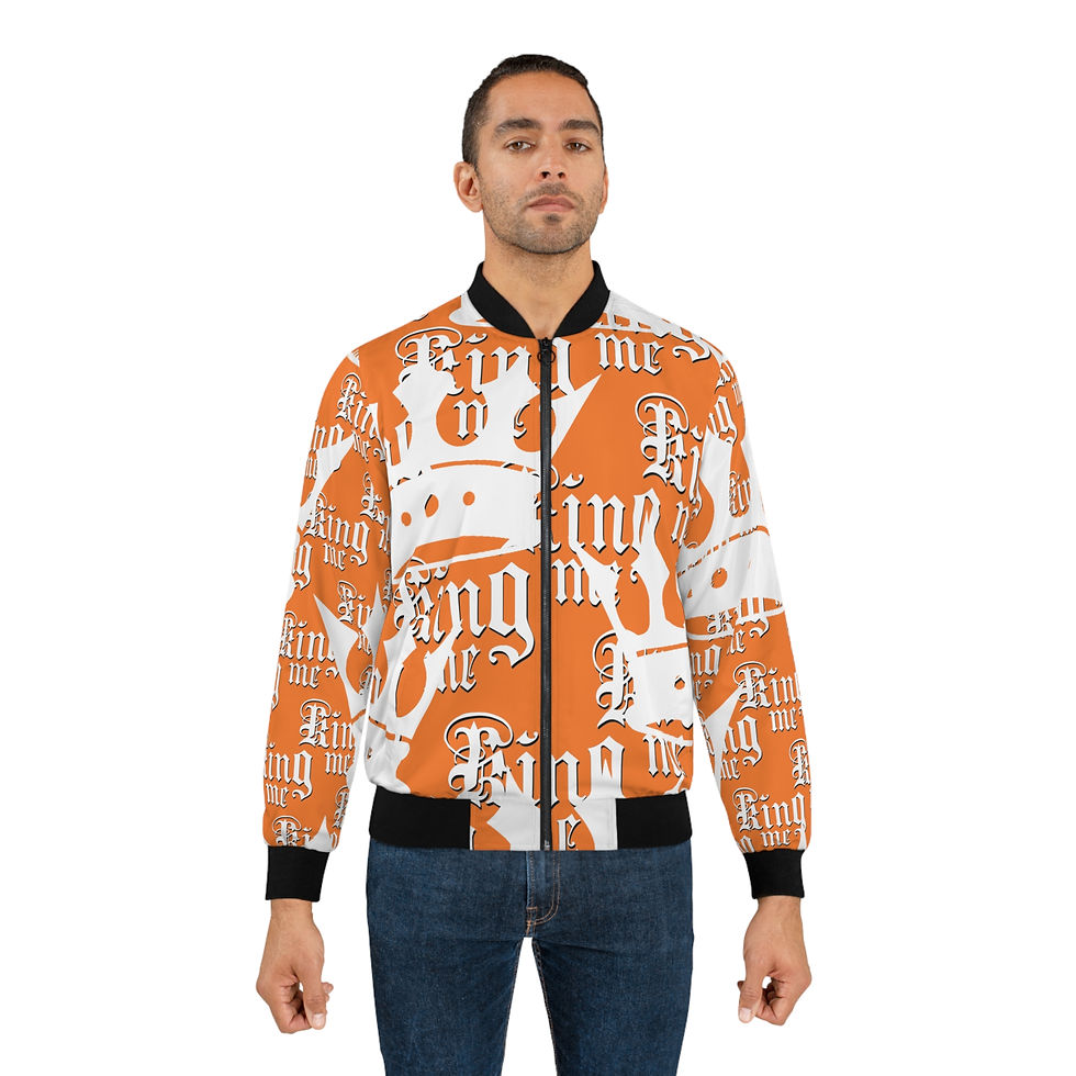 Thumbnail: Unisex Bomber Jacket KING ME Tangerine Custom VVE Design, Streetwear