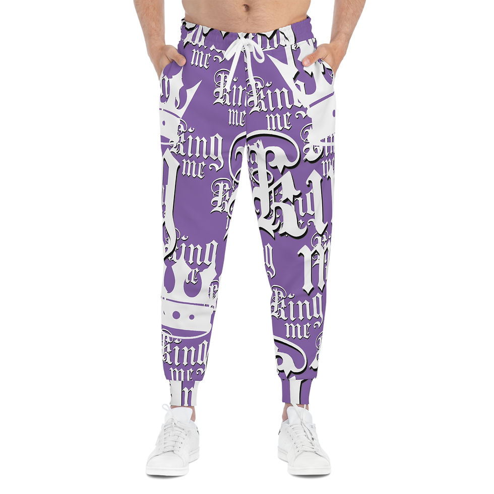 Thumbnail: Unisex Athletic Joggers King Me Lavander Customized by VVE Apparel Co.