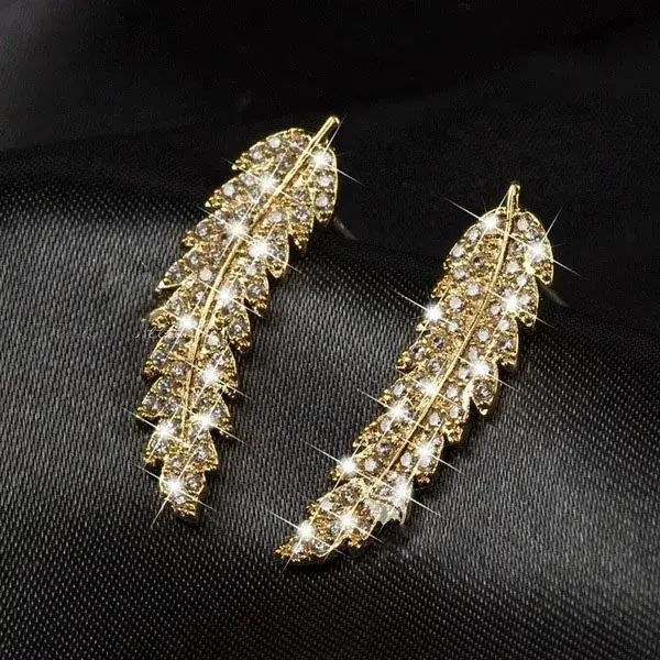 Thumbnail: Feather Stud Earrings for Women GF/925/CZ