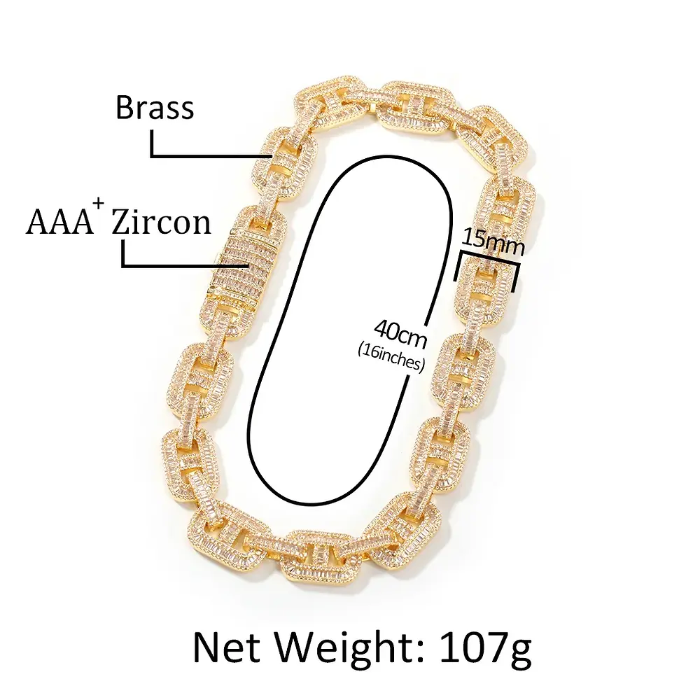 Thumbnail: Miami Necklaces 15mm Cuban Link CZ Baguette Prong Setting Icey Chain for Men