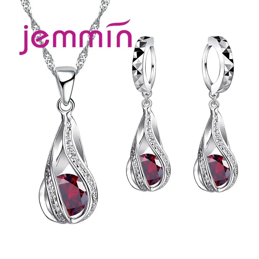 Thumbnail: GF Drop Sterling Silver White Crystal Jewelry Sets/ Necklace/ Pendant /Earrings