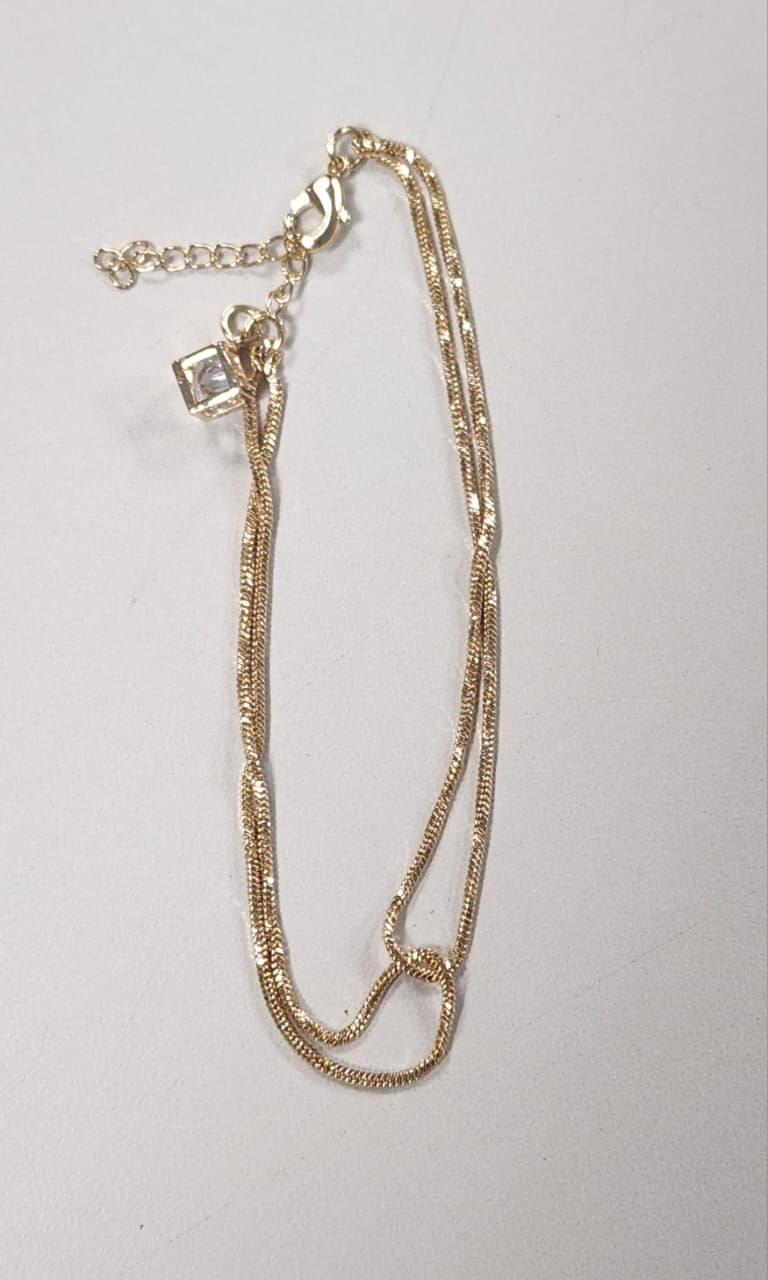 Miniatura: Pulseira pingente cubo e cristal, ouro