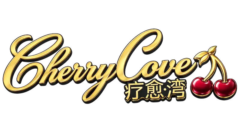 Cherrycove Spa gold script logo with cherries