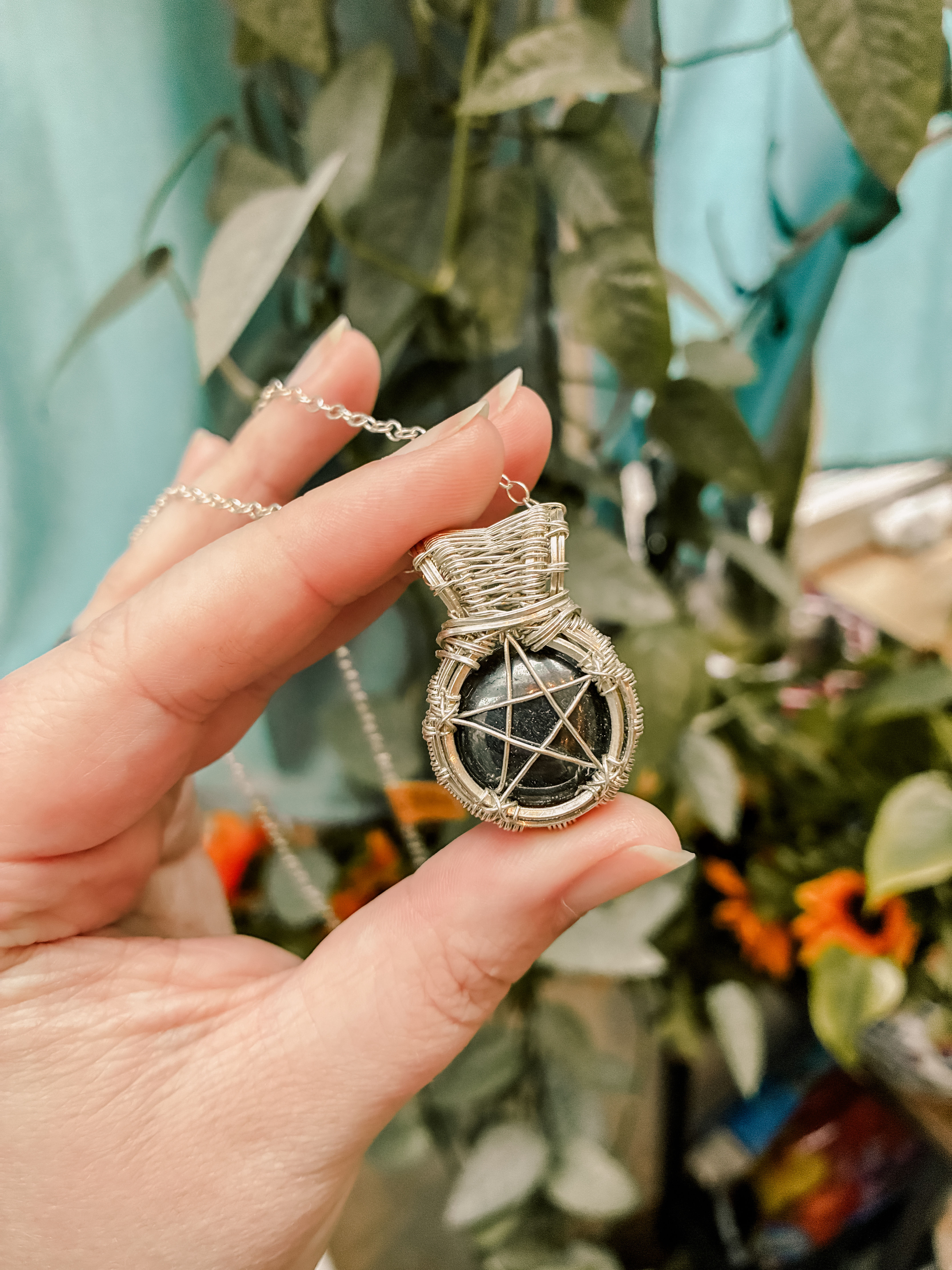 Hematite pentacle pendant in sterling silver