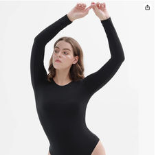 Black crew neck women's leotard.