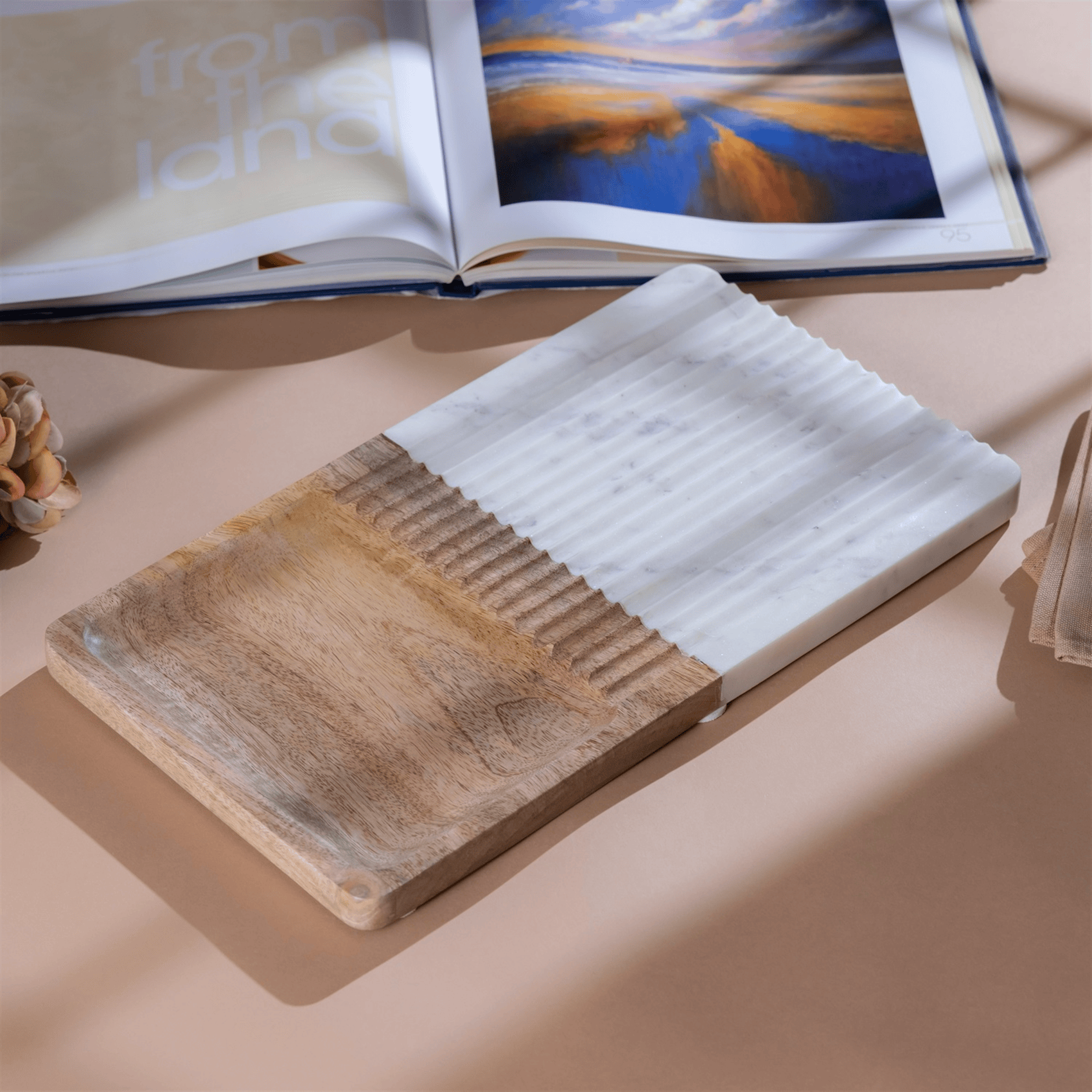 marble and mango wood decorative tray