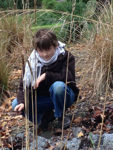 Manny with scarf boy and stick, winter, outdoors, nature, pond, park, rugged