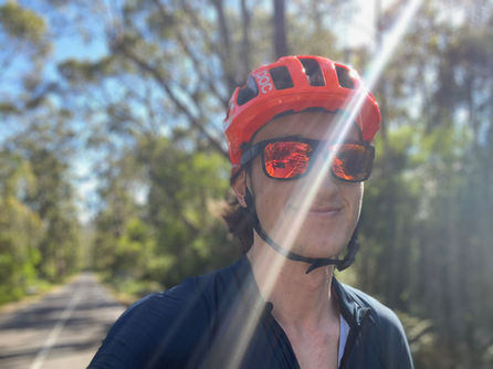 Manny selfie on bike helmet excitement, healthy, fit, strong, proud, road riding, sunglasses, early morning