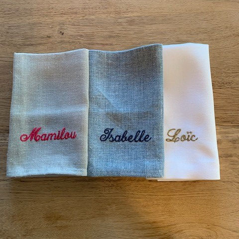 Miniature : Serviette de Table GRISE - Bord Naturel - 100% Lin - PERSONNALISABLE