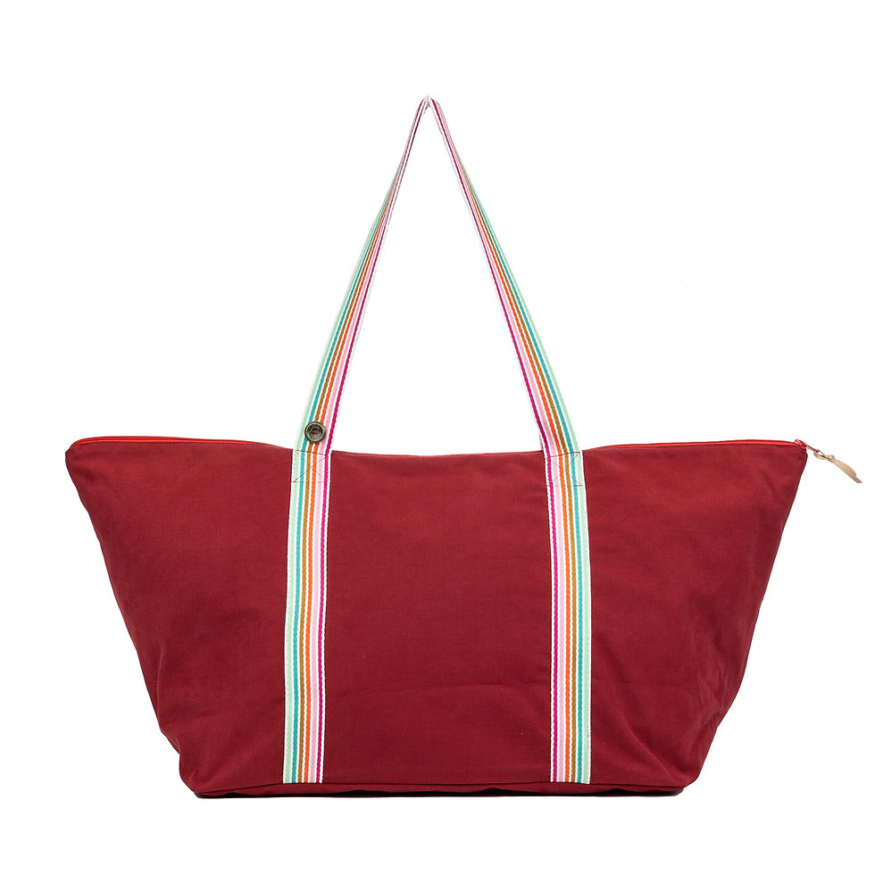 Cabas Travel - Cherry + strap n°13 (Multi Colored Stripes) - CUSTOMIZABLE