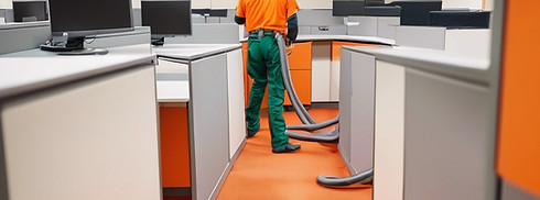 boring grey cubicle office being cleaned with an orange vacuum.jpg