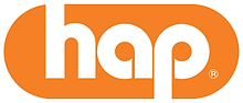 HAP logo, orange with white lettering