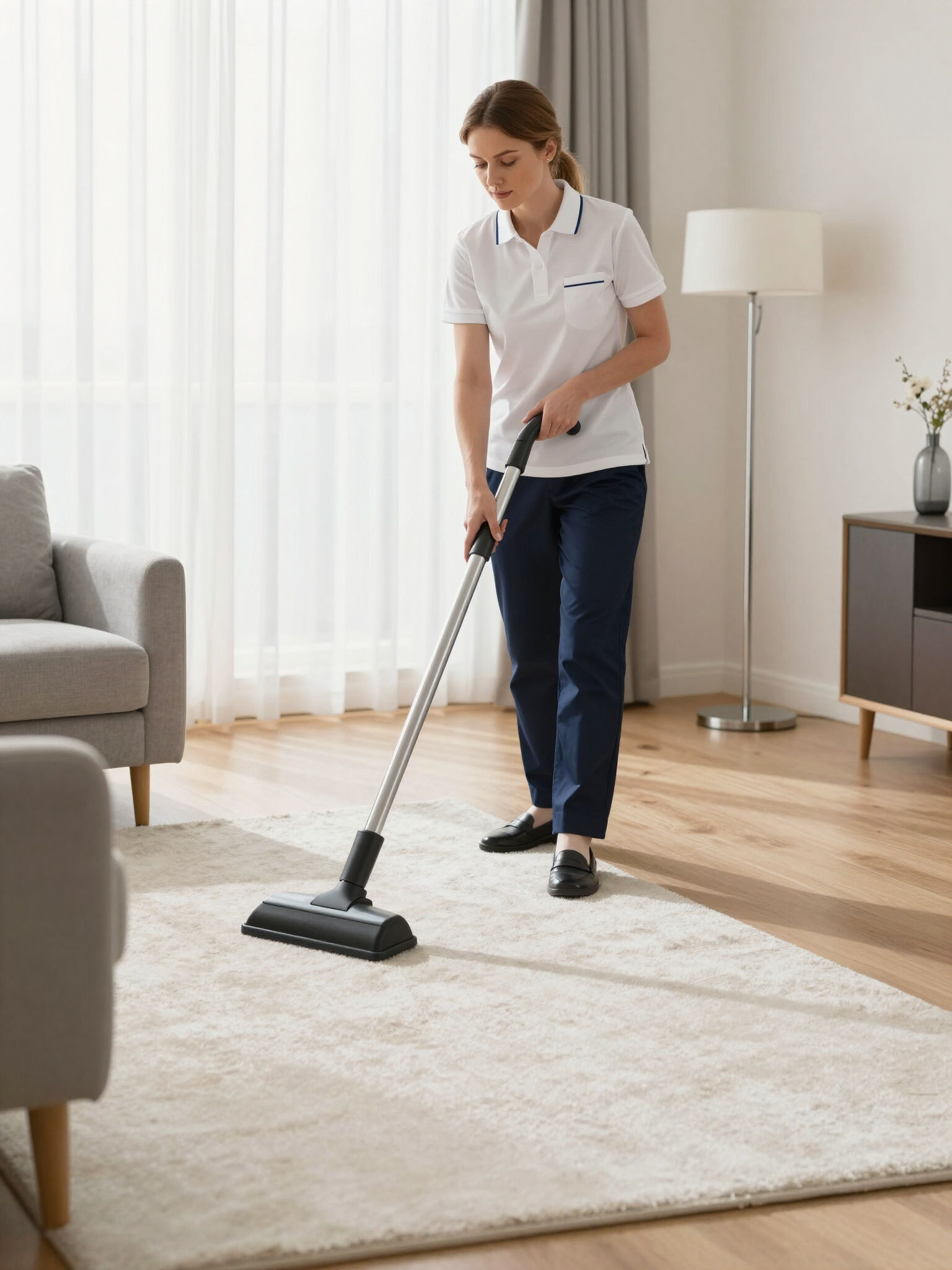 Cleaner wiping office desk