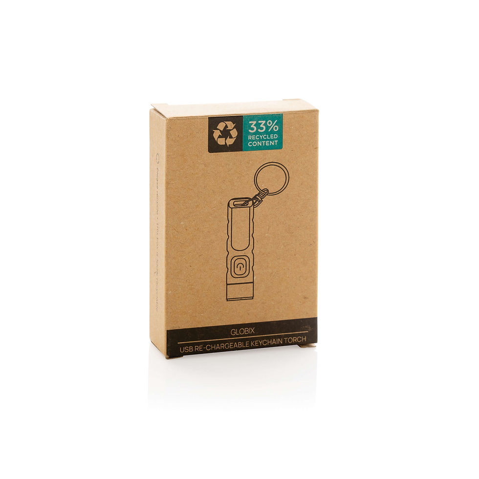 Miniatura: Linterna llavero recargable USB de plástico reciclado Globix