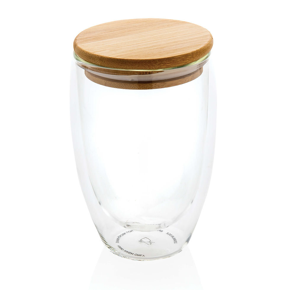 Miniatura: Vidrio de borosilicato de doble pared con tapa de bambú 350m