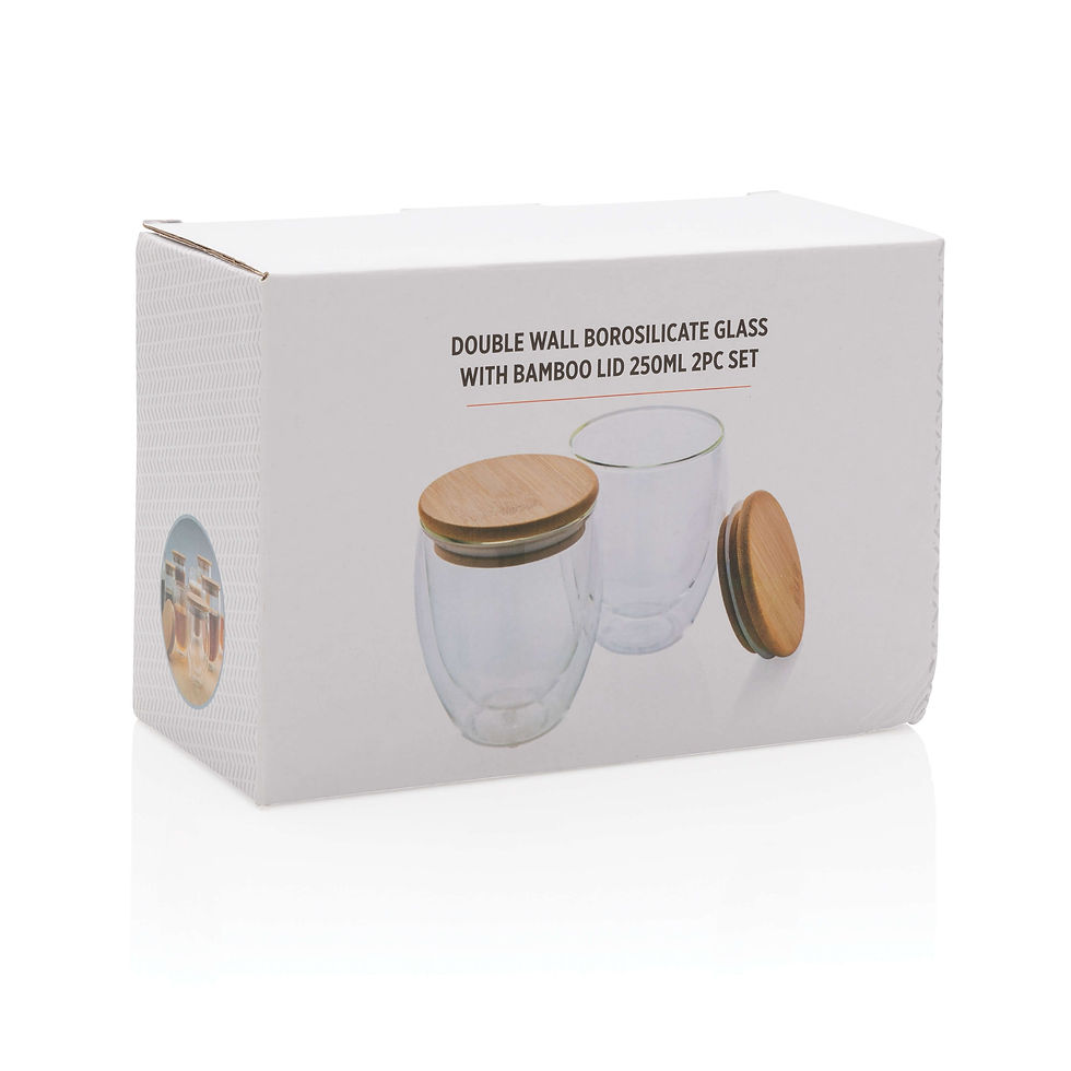 Miniatura: Vidrio de borosilicato de doble pared con tapa de bambú 250m