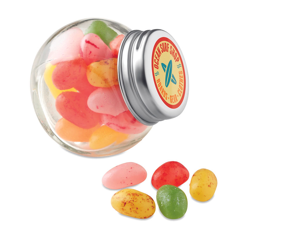 Miniatura: Bote de cristal con caramelos Beandy