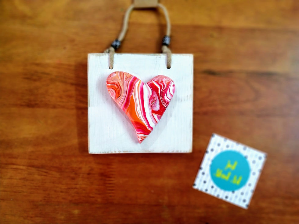 Thumbnail: Abstract Heart on Wooden Block - Shades of Yellow, Red and White