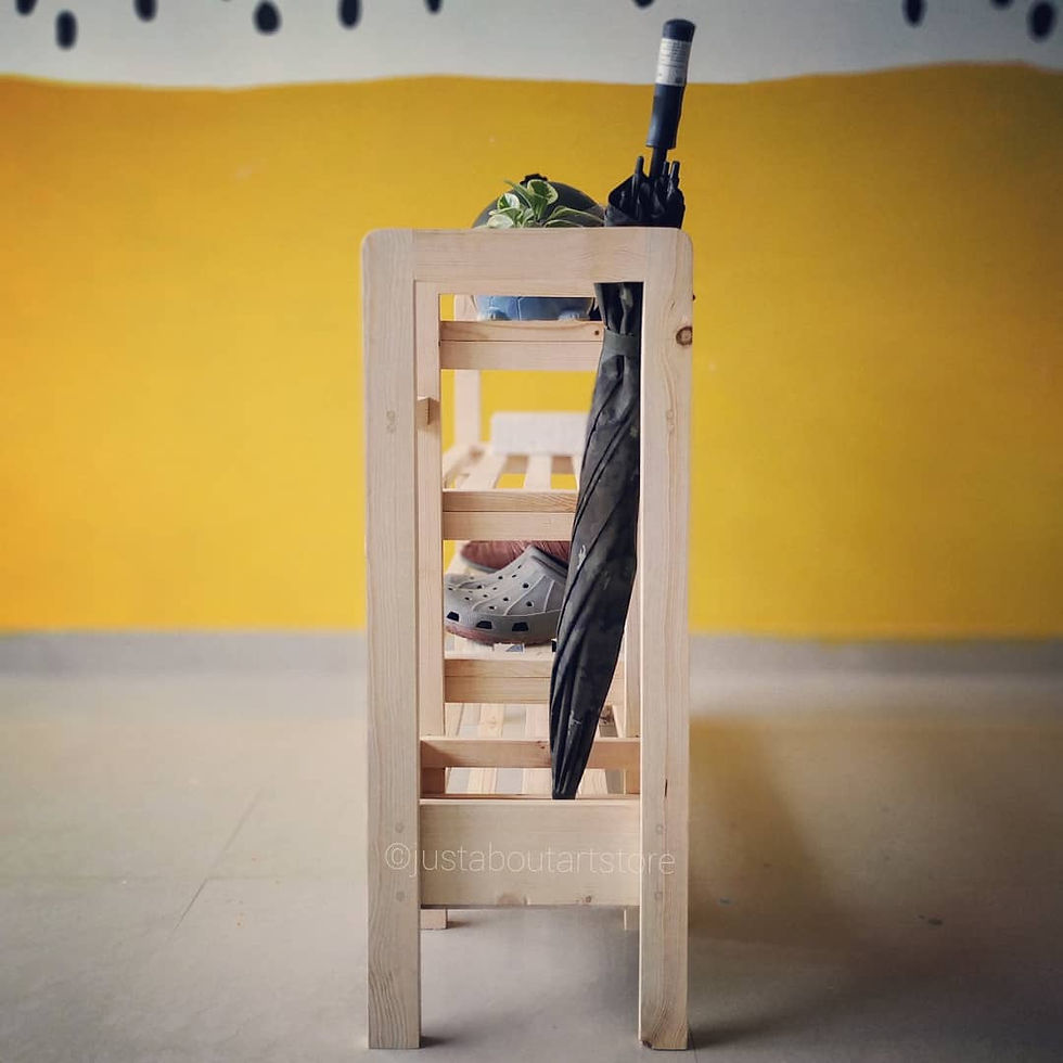 Thumbnail: Pine Wood Shoe Rack with Umbrella Holder