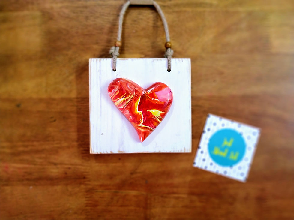 Thumbnail: Abstract Heart on Wooden Block - Shades of Yellow, Red and White