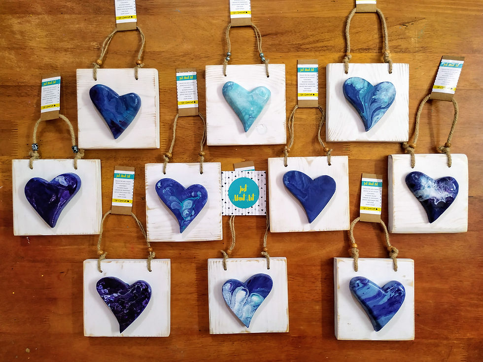 Thumbnail: Abstract Heart on Wooden Block - Shades of Teal, Purple, Blue and White