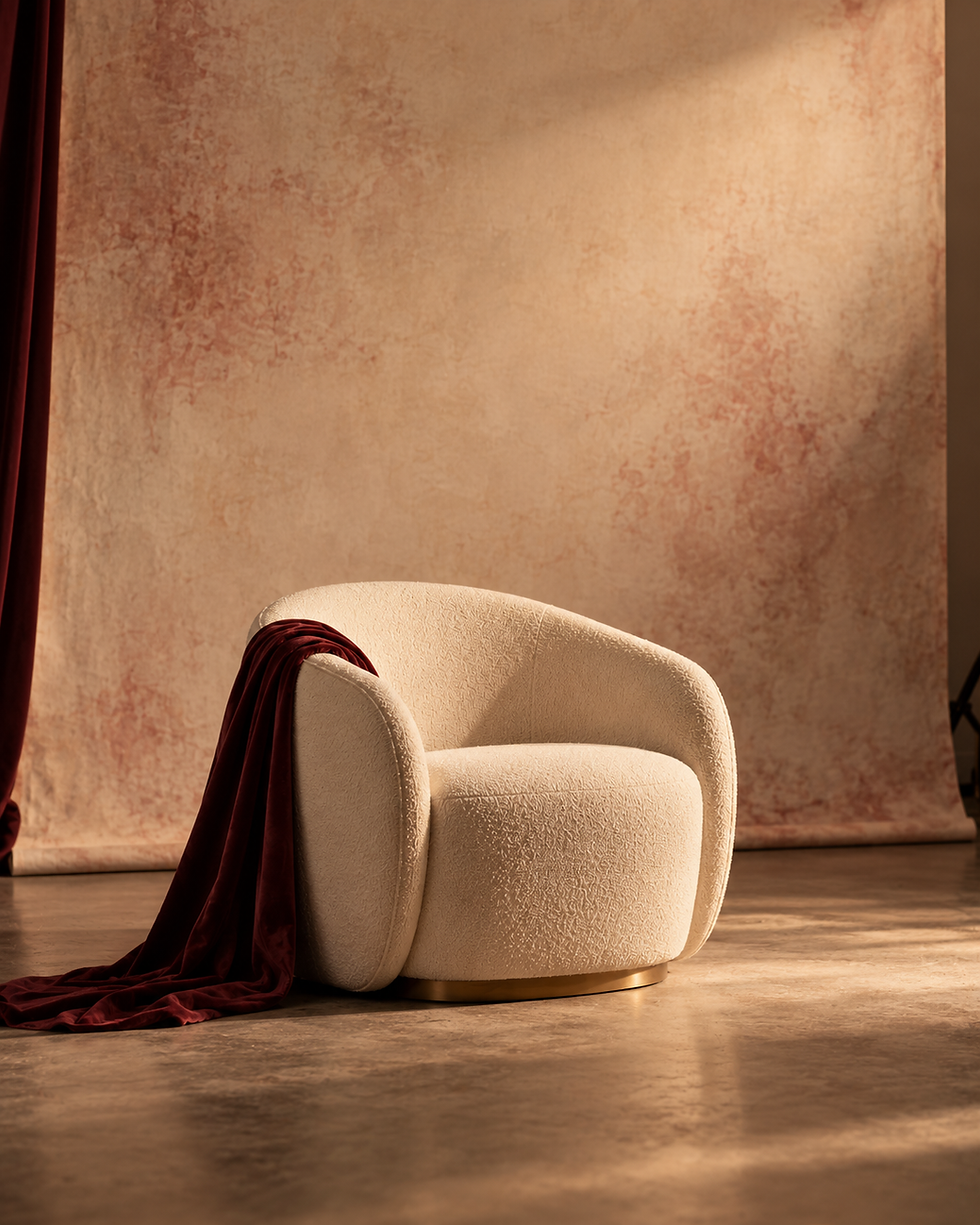 Ivory Bouclé Chair with Burgundy Drape.png