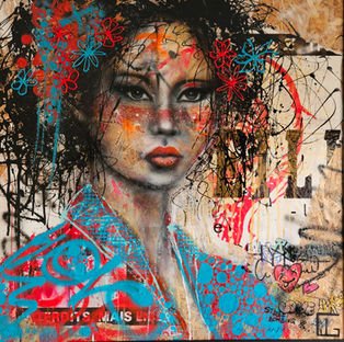 portrait femme, street art, art urbain, femme, mix media, tableaux, artiste, peintre, 
portrait art contemporain Gil KD