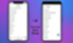 Two phone screens display settings. Left phone shows light mode; right phone shows dark mode toggle. "Turn on Dark Mode" text, purple-blue gradient background.